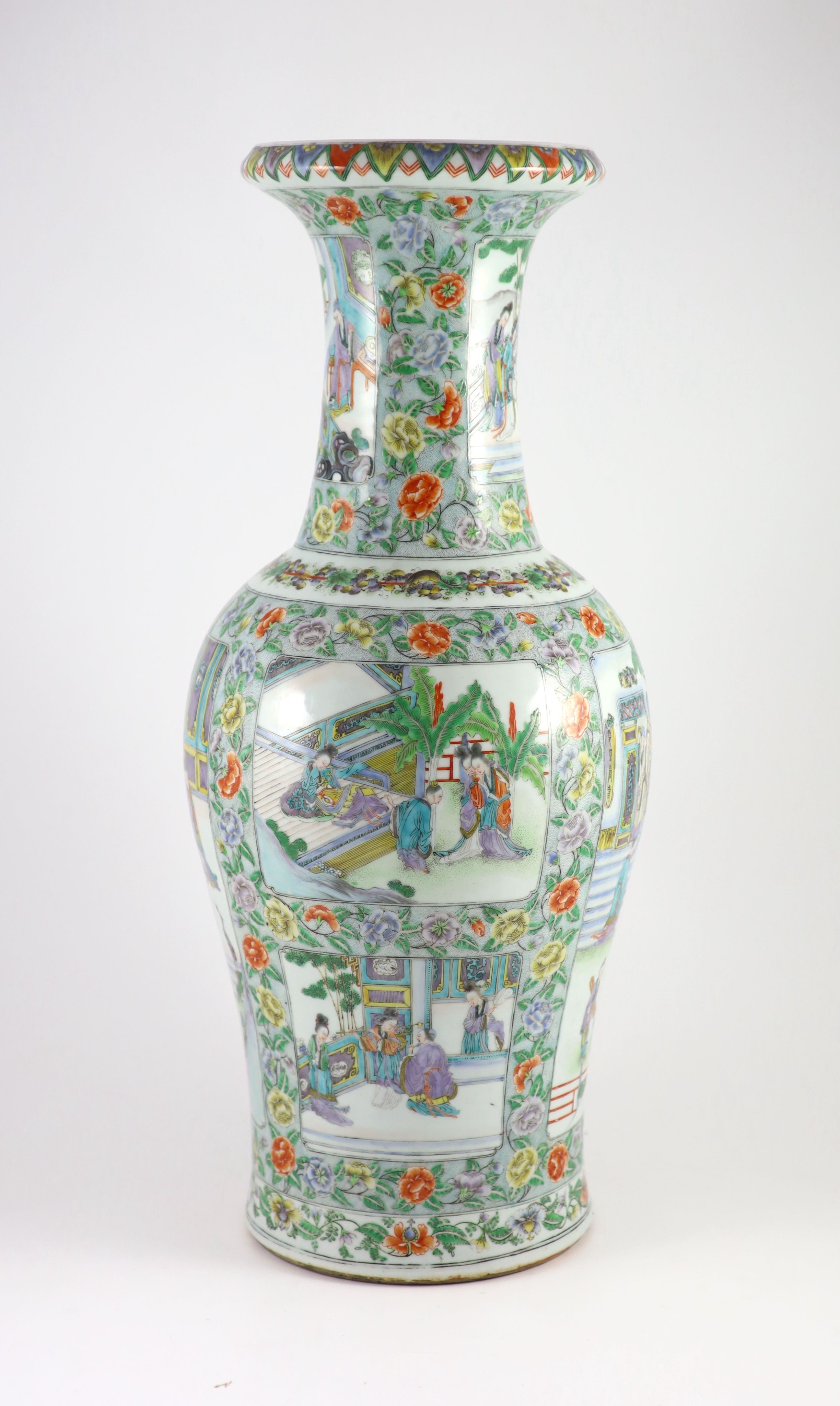 A good large Chinese famille verte baluster vase, late 19th century, 61 cm high
